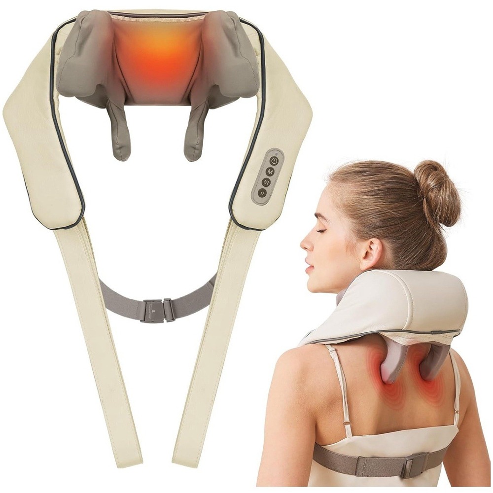 Cordless Shiatsu Neck Massager Heated 6D Kneading Soothing Deep Tissue Shoulder